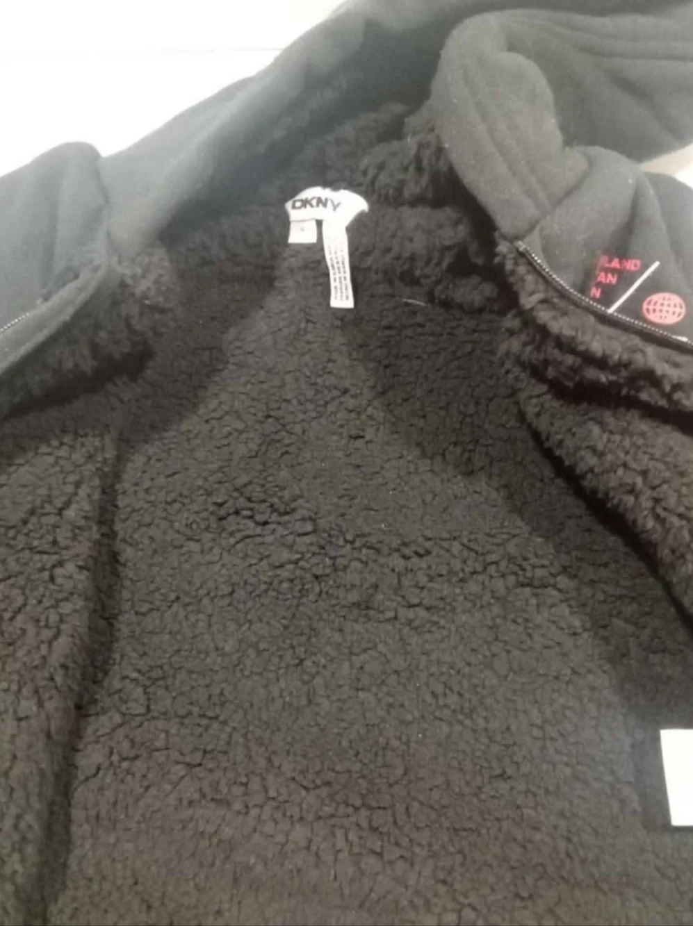 DKNY Black Hooded Kids Jacket with Red NY Graphic